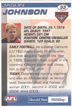 2005 Select Herald Sun AFL #53 Jason Johnson Back